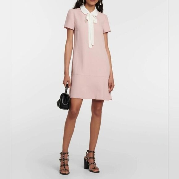 RED Valentino Dresses & Skirts - RED Valentino Satin crepe self tie neck side slit pockets rose latte  minidress